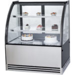 Komerciālais kūku stends ar noapaļotu priekšpusi, 2 plaukti, 1000x700x1200mm, nerūsējošais tērauds un melns | Adexa HL1000EM2