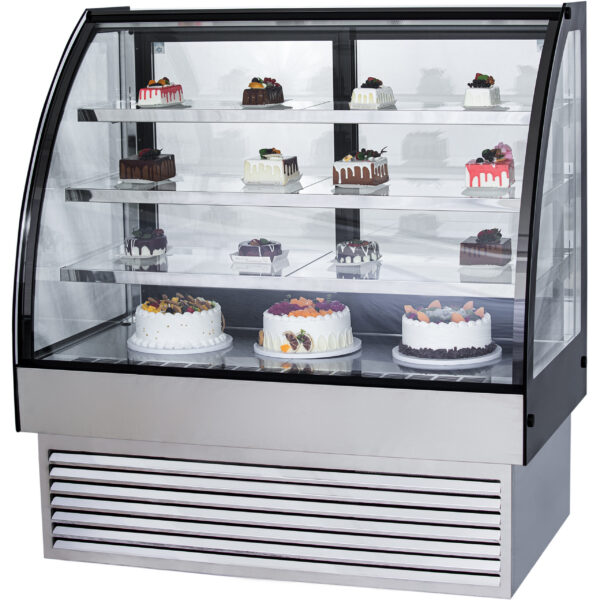 Frizieris preču displejs ar izliektu priekšpusi 290 litri 3 plaukti Melns & Nerūsējošs tērauds | Adexa HL900S3