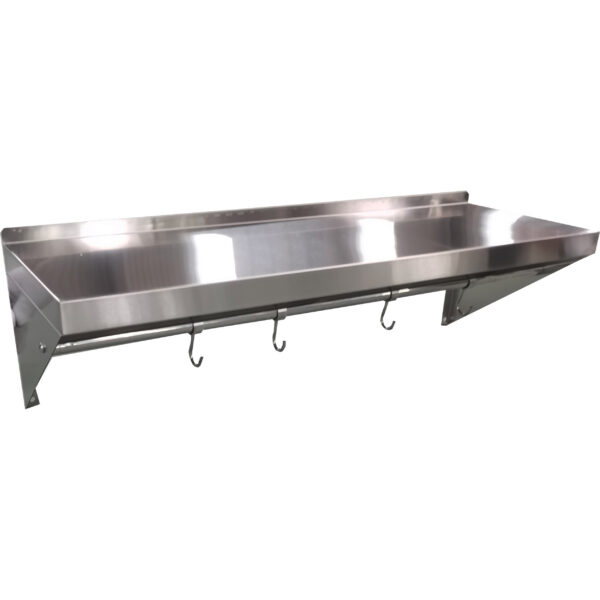 Nerūsējošā tērauda sienas plaukts ar vienu līmeni un āķiem | Adexa QHWSH1530