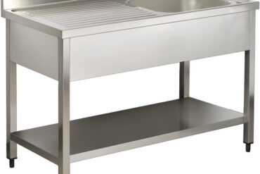 Komerciāla izlietne Nerūsējošais tērauds 1 bļoda Labā Apakšējā plaukts Šļakatsiena 1200mm Dziļums 600mm | Adexa THSTR126BR1