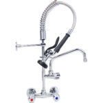 Iepriekšējās skalošanas smidzināšanas iekārta ar jaucējkrānu Sienas stiprinājums Roktura maiņa Divas atveres Dubulta savienojamība Augstums 640mm Atvere 18mm Nerūsējošais tērauds | Adexa 6803A08