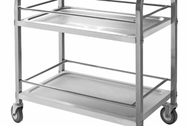 Dzērienu ratiņi nerūsējošā tērauda pudeļu pārvadāšanai, 2 plaukti ar aizsargājošu rāmi, kvadrātveida caurules 950x500x950mm | Adexa SBT2A