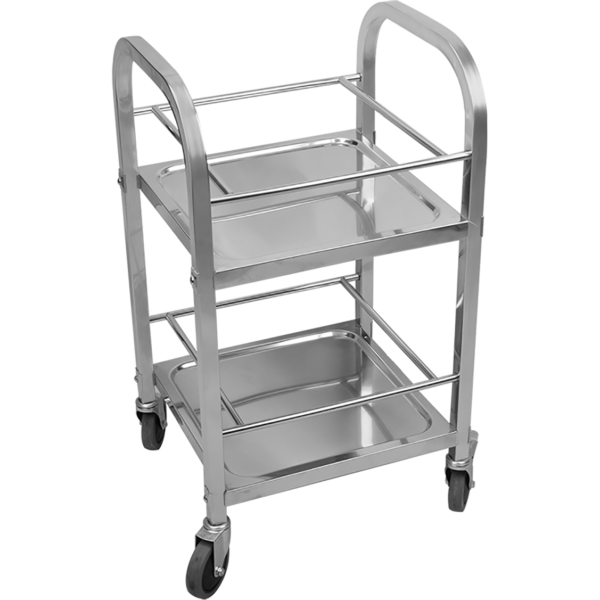 Servējošais ratiņš/Dzērienu ratiņš pudelēm Nerūsējošs tērauds 2 plaukti ar aizsargājošu rāmi Kvadrātcaurules 450x400x835mm | Adexa SBTB2C