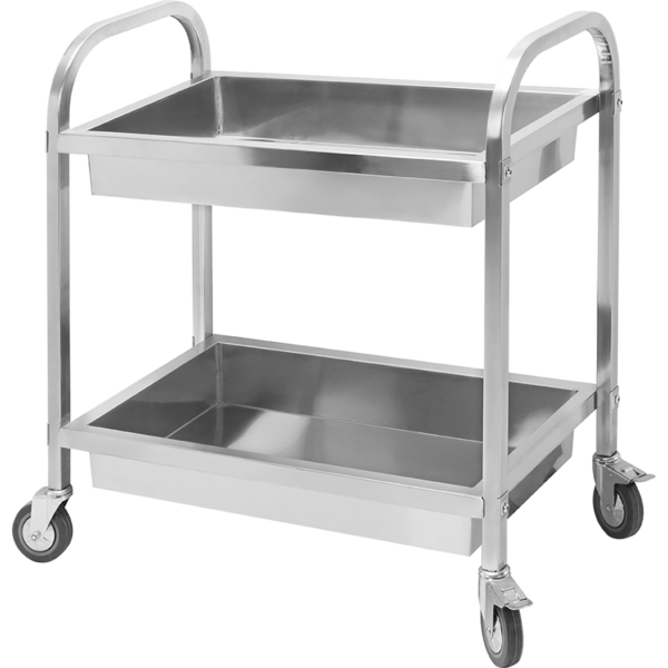 Apkalpošanas ratiņi Nerūsējošais tērauds 2 dziļi plaukti Kvadrātveida caurules 950x500x950mm | Adexa SDT2A