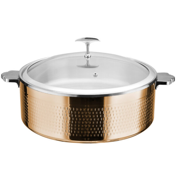 Pasniegšanas un sildīšanas katls ar stikla vāku un nerūsējošā tērauda ieliktni, trīsslāņu āmurēta virsma ⌀320x120mm varš | Adexa E0312010