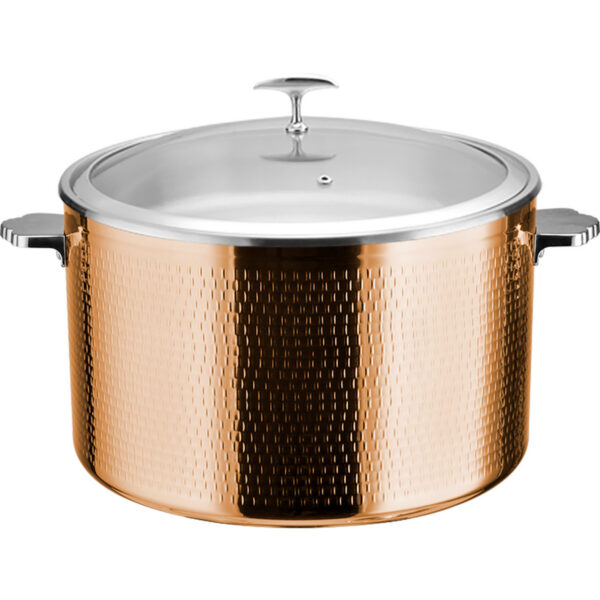 Pasniegšanas un sildīšanas katls ar stikla vāku un nerūsējošā tērauda ieliktni, trīsslāņu ar āmurētu virsmu ⌀320x210mm varš | Adexa E0312301