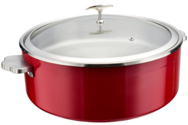 Pasniegšanas un sildīšanas katls ar stikla vāku un nerūsējošā tērauda ieliktni Trīsslāņu krāsots pārklājums ⌀320x120mm Sarkans | Adexa E0912001