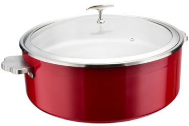 Servēšanas un sildīšanas katls ar stikla vāku un keramikas ieliktni Trīsslāņu krāsota virsma ⌀320x120mm Sarkans | Adexa E0912001M