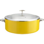 Pasniegšanas un sildīšanas katls ar stikla vāku un nerūsējošā tērauda ieliktni Trīsslāņu krāsots pārklājums ⌀320x120mm Dzeltens | Adexa E0912005