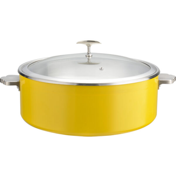 Pasniegšanas un sildīšanas katls ar stikla vāku un nerūsējošā tērauda ieliktni Trīsslāņu krāsots pārklājums ⌀320x120mm Dzeltens | Adexa E0912005