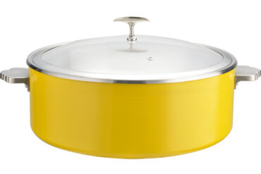 Pasniegšanas un sildīšanas katls ar stikla vāku un keramikas ieliktni, trīsslāņu krāsots pārklājums ⌀320x120mm Dzeltens | Adexa E0912005M