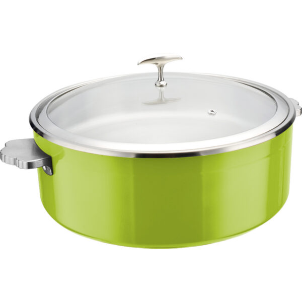 Pasniegšanas un sildīšanas katls ar stikla vāku un keramikas ieliktni Trīsslāņu krāsots pārklājums ⌀320x120mm Zaļš | Adexa E0912010M