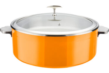 Servēšanas un sildīšanas katls ar stikla vāku un nerūsējošā tērauda ieliktni Trīsslāņu krāsots pārklājums ⌀320x120mm Oranžs | Adexa E0912015