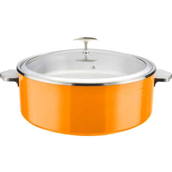 Servēšanas un sildīšanas katls ar stikla vāku un nerūsējošā tērauda ieliktni Trīsslāņu krāsots pārklājums ⌀320x120mm Oranžs | Adexa E0912015
