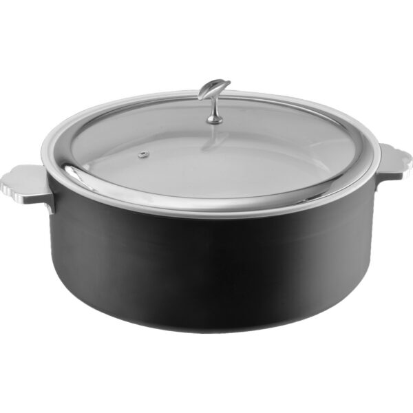 Pasniegšanas un sildīšanas katls ar stikla vāku un nerūsējošā tērauda ieliktni Trīsslāņu krāsots pārklājums ⌀320x120mm Melns | Adexa E0912016