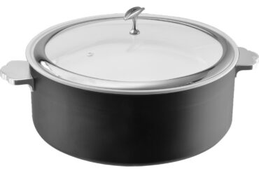 Pasniegšanas un sildīšanas katls ar stikla vāku un keramikas ieliktni, trīskāršs krāsu pārklājums ⌀320x120mm Melns | Adexa E0912016M