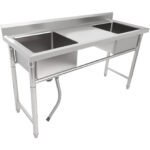 Komerciālā izlietne Nerūsējošais tērauds 1570x600x900mm 2 bļodas Aizsargsiena | Adexa YDRST60160X2M