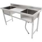 Komerciālā izlietne Nerūsējošais tērauds 1570x600x900mm 2 bļodas Aizsargsiena | Adexa YDRST60160X2M - Image 2