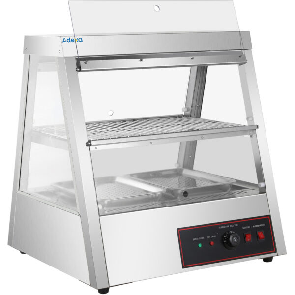 Apsildāma vitrīna 2 līmeņi Atveras aizmugurē un priekšpusē 700x655x740mm Galda virsma | Adexa HW2X2