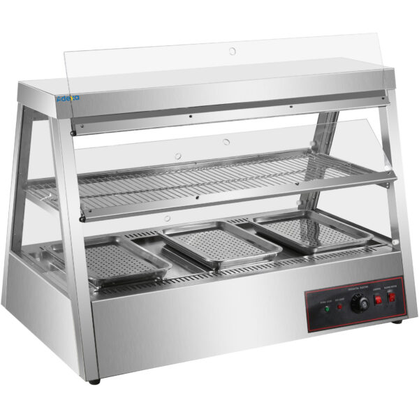 Apsildāms vitrīnas skapis ar 2 līmeņiem, atverams no aizmugures un priekšpuses 1100x655x740mm uz letes | Adexa HW2X3