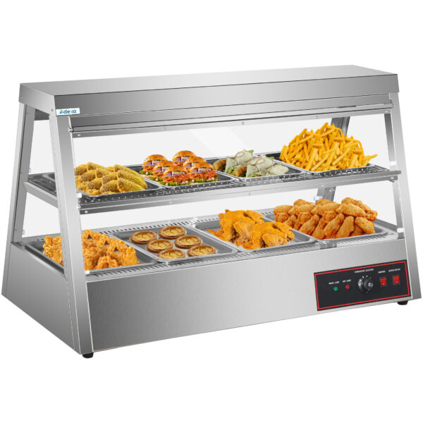 Apsildāms vitrīnas skapis ar 2 līmeņiem, atverams no aizmugures un priekšpuses, 1200x655x740mm, uz letes | Adexa HW2X4