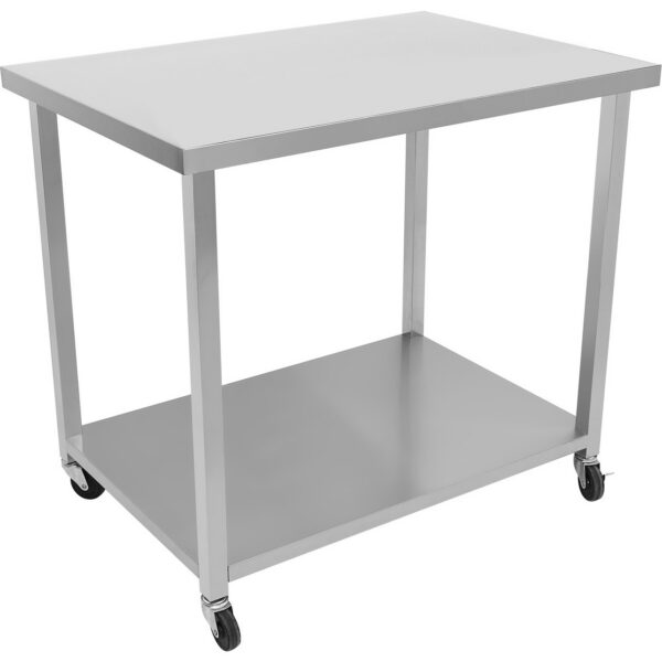Komerciāls mobilais darba galds ar ritentiņiem, nerūsējošā tērauda apakšējā plaukts 1000x700x900mm | Adexa DWTC70100