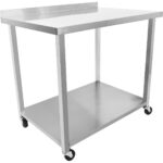 Komerciālais mobilais darba galds ar ritentiņiem, nerūsējošā tērauda apakšējā plaukts un aizmugures panelis 1000x700x900mm | Adexa DWTC70100B