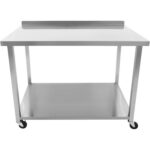 Komerciāls mobilais darba galds ar ritenīšiem, nerūsējošā tērauda apakšējā plaukta un aizmugures paneli 1500x700x900mm | Adexa DWTC70150B - Image 3