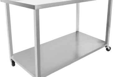 Komerciāls mobilais darba galds ar ritenīšiem, nerūsējošā tērauda apakšējā plaukta un aizmugures paneli 1500x700x900mm | Adexa DWTC70150B