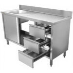 Komerciālais izlietnes skapītis no nerūsējošā tērauda 1000x600x900mm 1 bļoda pa kreisi 3 atvilktnes Aizsargsiena | Adexa DSA601002D3DL - Image 5