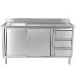 Komerciālais izlietnes skapītis no nerūsējošā tērauda 1000x600x900mm 1 bļoda pa kreisi 3 atvilktnes Aizsargsiena | Adexa DSA601002D3DL - Image 4