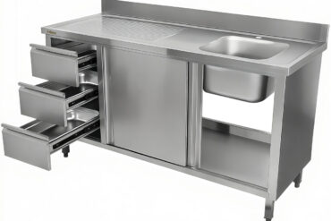 Komerciālais izlietnes skapis no nerūsējošā tērauda 1000x600x900mm 1 bļoda pa labi 3 atvilktnes Aizsargsiena | Adexa DSA601002D3DR