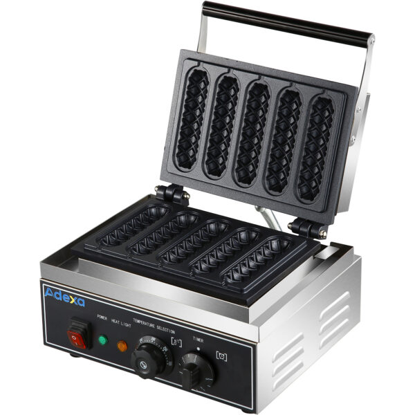 Komerciālais Kukurūzas Suņu Vafeļu Cepējs 1.55kW 5 vafeles Galda virsma | Adexa HX117