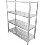 Nerūsējošā tērauda plauktu vienība kvadrātveida kājas 4 plaukti ar caurumiem | Adexa QHSSP1505