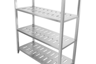 Nerūsējošā tērauda plauktu vienība kvadrātveida kājas 4 plaukti ar caurumiem | Adexa QHSSP1505