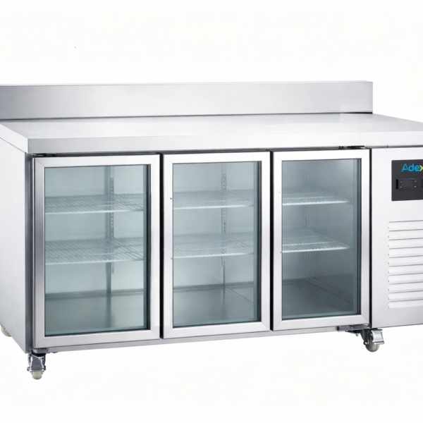 Komerciālais ledusskapja letes skaitītājs ar 3 stikla durvīm GN1/1 un aizmugures paneli | Adexa DRGN3200TNG