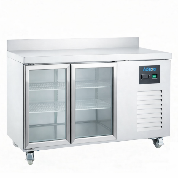 Komerciālais atdzesētais lete ar 2 stikla durvīm GN1/1 aizmugurējo aizsargu | Adexa DRGN2200TNG